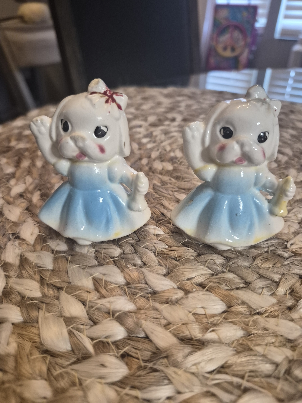 Vintage Pair of Blue Ceramic Puppy Shakers